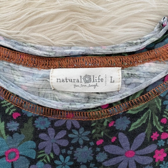 Natural Life Lily Cotton Long Sleeve Tee Shirt Blue Pink Floral Lettuce Hem - Picture 10 of 11
